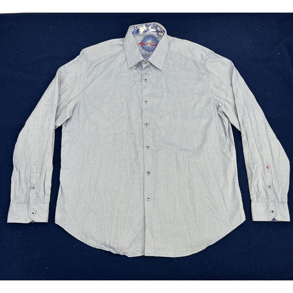 Robert Graham Shirt Men 2XL Blue White Geometric Long Sleeve Button Up Flip Cuff